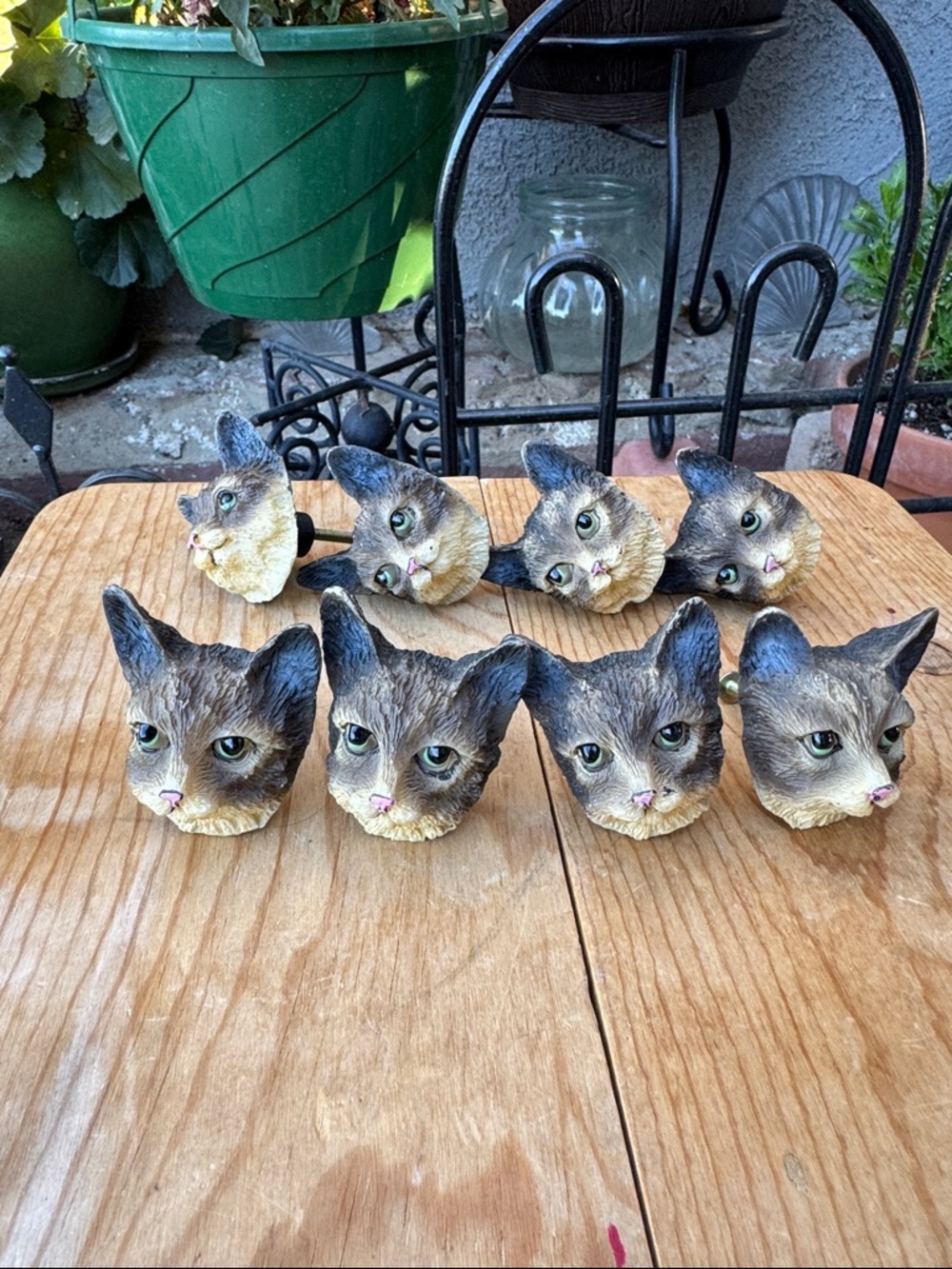 Hand-Painted Cat Head Drawer Knobs - Brown Set of 8